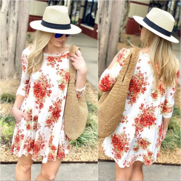 Infinity Raine Dresses & Skirts - FEELING SO RIGHT SHORT FLORAL SWING DRESS-IVORY